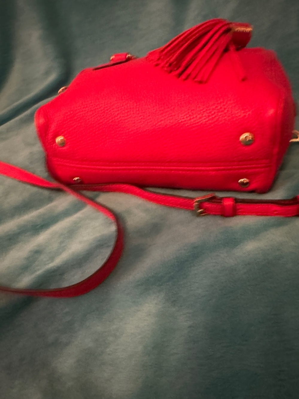 Michael Kors Bright Red Pebbled Leather Satchel with Tassel - Picture 8 of 8